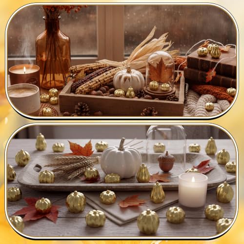 Mini Gold Resin Pumpkin Set - 50 Pieces Thanksgiving Craft Decor