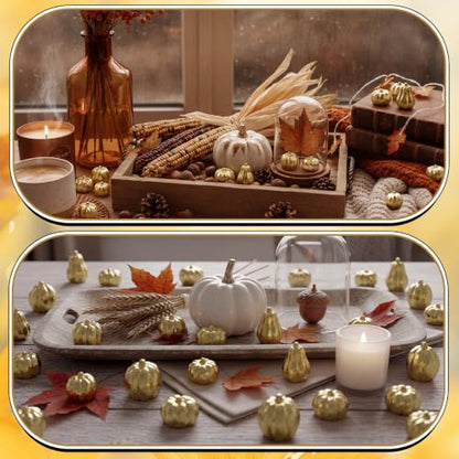 Mini Gold Resin Pumpkin Set - 50 Pieces Thanksgiving Craft Decor