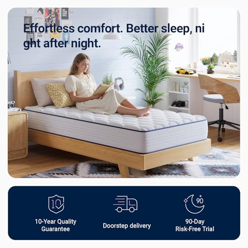 Avenco 6 Inch Twin Mattress, Foam and Spring Hybrid Mattresses in a Box, Medium Soft, Breathable Fabric & Adaptive Support, CertiPUR-US Certified, Twin Size Mattress in Guest and Kids Bedroom