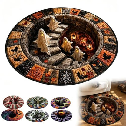 Halloween Optical Illusion Rug 24-79in Skeleton Ghost Pumpkin Pattern Black 80cm