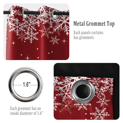 Blackout Christmas Snowflake Curtains for Bedroom & Living Room - Red, 42x63 Inches, Pack of 2