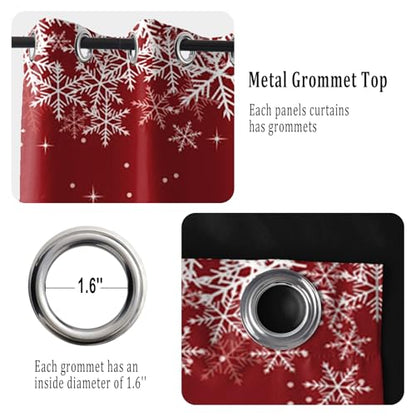 Blackout Christmas Snowflake Curtains for Bedroom & Living Room - Red, 42x63 Inches, Pack of 2