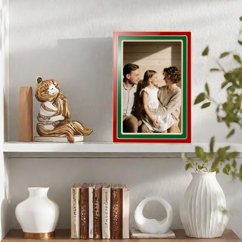 4x6 Enamel Photo Frame Set - Red & Green Festive Family Wall & Tabletop Decor (2 Pieces)
