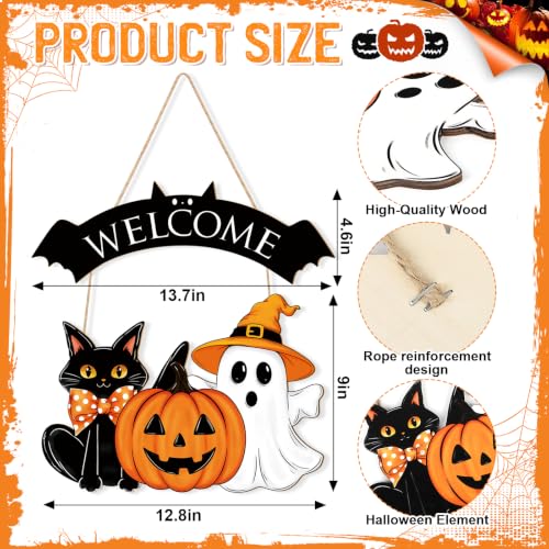 Large Black Wooden Halloween Ghost Door Wreath for Front Door & Wall Decor - Sophena