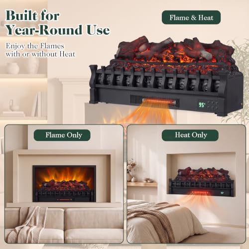 30-inch Electric Fireplace Log Set - Lemonwood with WiFi & Remote Control - Compatible with Alexa & Google Assistant
