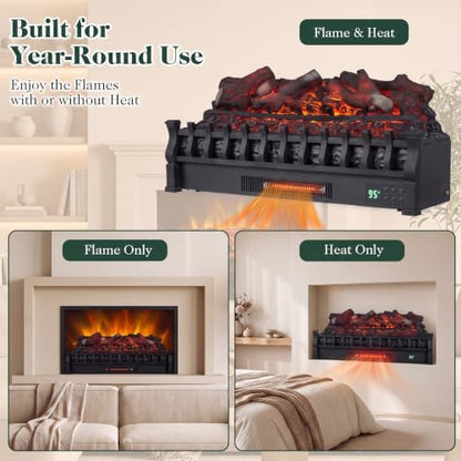 30-inch Electric Fireplace Log Set - Lemonwood with WiFi & Remote Control - Compatible with Alexa & Google Assistant
