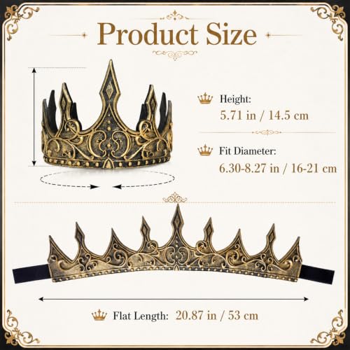 Medieval Crown Hat for Adults - Adjustable Gold Costume Headpiece