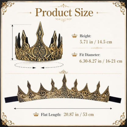 Medieval Crown Hat for Adults - Adjustable Gold Costume Headpiece