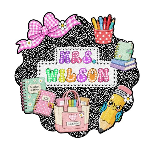 Personalized Classroom Shaped Rug for Kids with Name - Composition Notebook Design