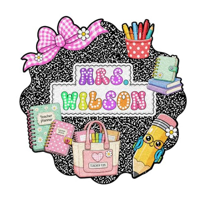 Personalized Classroom Shaped Rug for Kids with Name - Composition Notebook Design