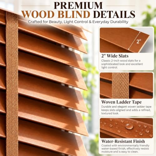 Dark Brown 2-Inch Wooden Blinds - Custom Real Wood Window Shades