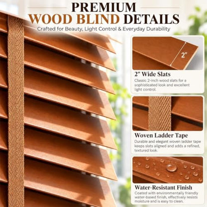 Dark Brown 2-Inch Wooden Blinds - Custom Real Wood Window Shades