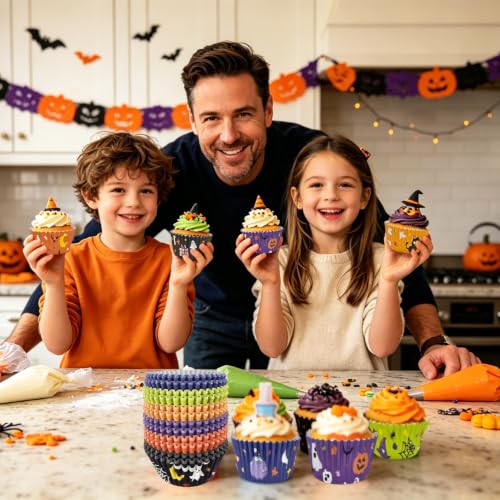 Large Halloween Cupcake Liners Set - 300 Pack with Ghost Pumpkin & Spider Designs