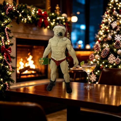 Bruno Polar Bear Christmas Tree Ornament - Cheeky Holiday Decor, 4.5 Inches
