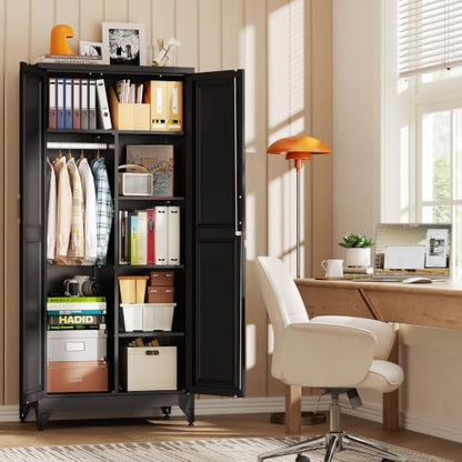 71" Tall Metal Armoire Wardrobe Closet with Shelves and Doors