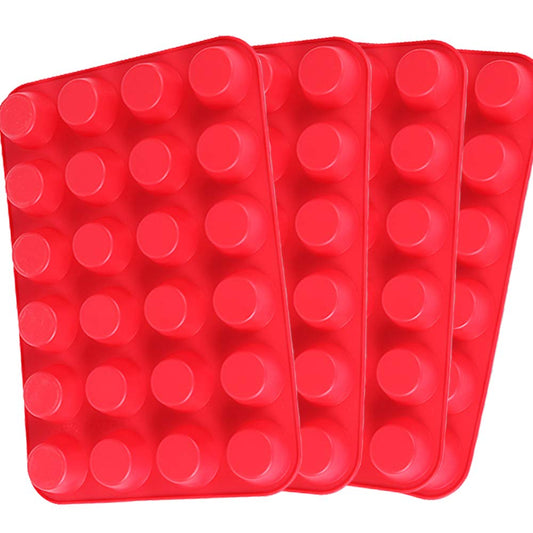 Qtopun Silicone Mini Muffin Pan, 4 Pack 24 Cups Silicone Mold Cups Baking Pan, Silicone Muffin Tins Baking Moulds-Red