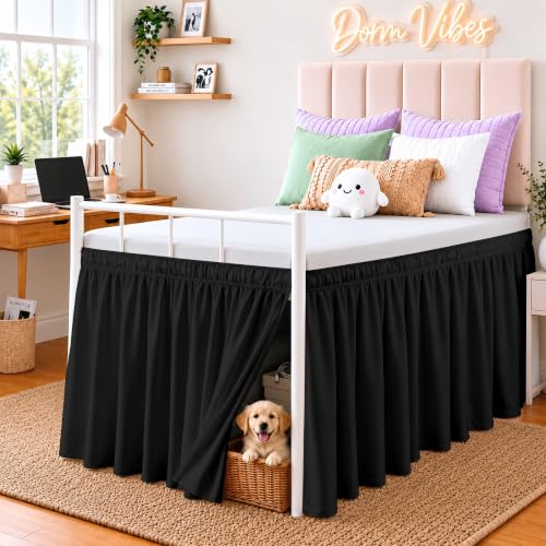 Dorm Bed Skirt Twin XL 36 Inch Drop Black Wrap Around Dust Ruffle