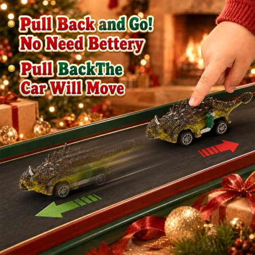 Christmas Dinosaur Advent Calendar with Pull-Back Dino Cars for Kids, 24 Surprises