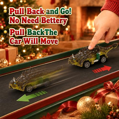 Christmas Dinosaur Advent Calendar with Pull-Back Dino Cars for Kids, 24 Surprises