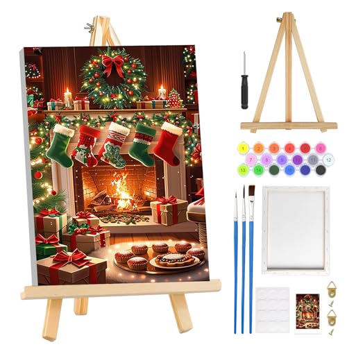 Christmas Paint by Numbers Kit for Adults with Socks Design, 8x12in Canvas & Frame