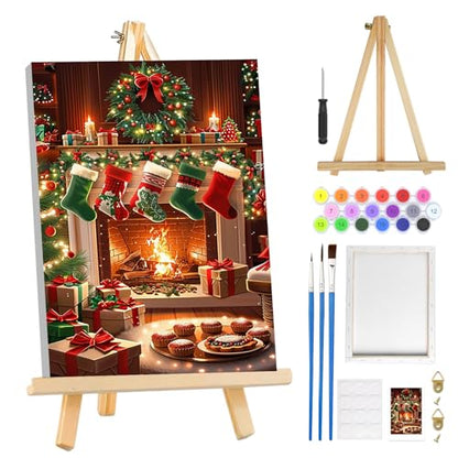 Christmas Paint by Numbers Kit for Adults with Socks Design, 8x12in Canvas & Frame