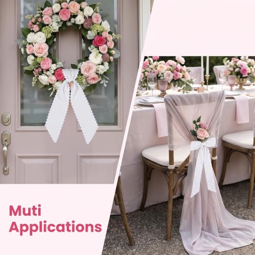 White Wreath Sash Set - Scalloped Fan Design, 5.1 x 52.4 Inches, 2 Pieces