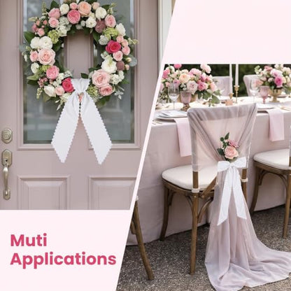 White Wreath Sash Set - Scalloped Fan Design, 5.1 x 52.4 Inches, 2 Pieces