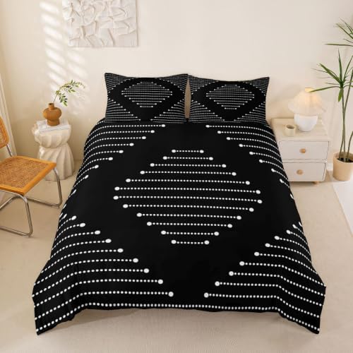 Black King Size Duvet Cover Set with Zipper Closure, Textured Stripe Pattern
