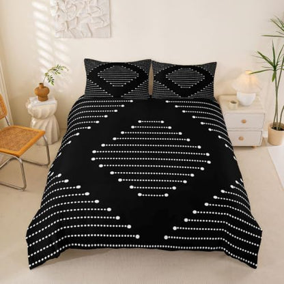 Black King Size Duvet Cover Set with Zipper Closure, Textured Stripe Pattern