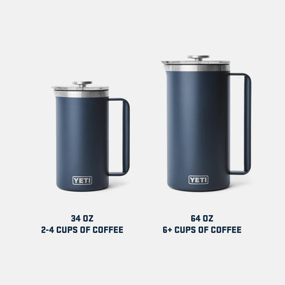 YETI Rambler 64 oz. French Press Coffee Maker - Durable Navy Design for Perfect Brews