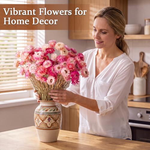 40 Pcs Natural Dried Daisy Flower Bouquet with 11.5" Stems - Pink