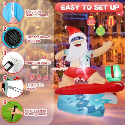 6ft Outdoor Inflatable Santa Christmas Decorations with Lights