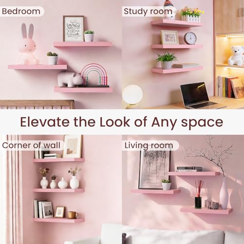 BAYKA Floating Shelves for Wall, 36 inches Long Wall Mounted Rustic Wood Shelves for Bathroom, Bedroom, Living Room, for Book/Storage/Decor with 30lbs Capacity - Black,Set of 3