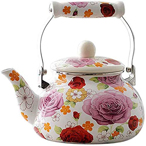 OLYTARU Enamel Teapot floral,Large Porcelain Enameled Teakettle,Colorful Hot Water Tea Kettle pot for Stovetop,Small Retro Classic Design (2.4L, floral)