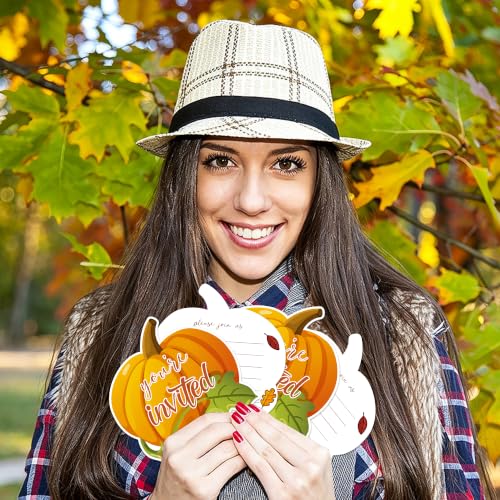 Fall Thanksgiving Pumpkin Invitations Cards Set with Envelopes & Stickers
