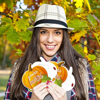 Fall Thanksgiving Pumpkin Invitations Cards Set with Envelopes & Stickers