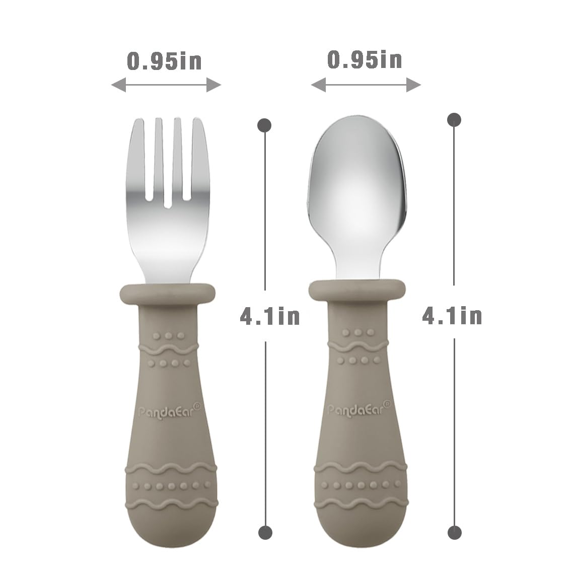 PandaEar Toddler Utensils, 6 Pack Kids Spoons and Forks, 18/8 Stainless Steel & Food Grade Silicone Children Silverware Set, Dishwasher Safe (Blue/Brown/Red)