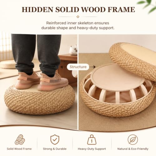 Natural Woven Straw Floor Pillow - 16-Inch Diameter, Rustic Seat Cushion - Seeliy Home