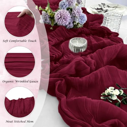 Burgundy Cheesecloth Table Runner Set - Boho 17x108 Inch, 12 Pack