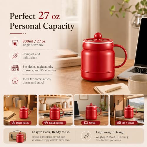 Red Multi-Function Portable Electric Stewing Cup 6-in-1 Cooker 27oz