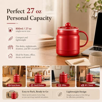 Red Multi-Function Portable Electric Stewing Cup 6-in-1 Cooker 27oz