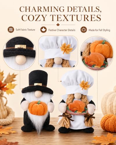 Pilgrim Chef Gnome Decor - Fall Harvest Thanksgiving Plush Set (2 Pack)