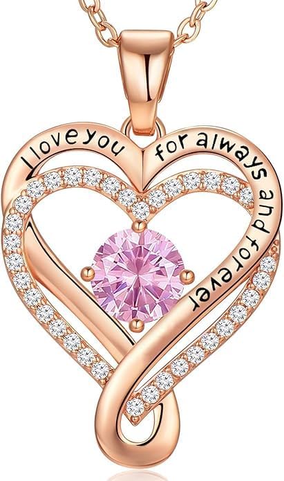 Skiennix Infinity Necklace - S925 Sterling Silver Rose Gold Birthstone Pendant Jewelry Gift for Women