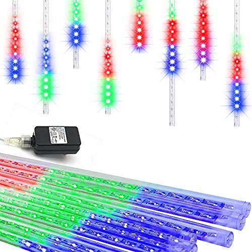 Meteor Shower String Lights 8 Tubes Multicolor 192 LEDs Cascading Rain Drop Christmas Xmas