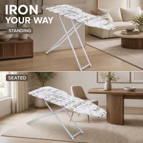 White Ironing Board with Sleeve Board - Foldable, 4 Heights, 42 x 12 in