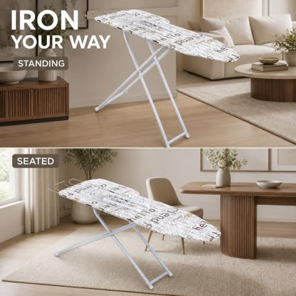 White Ironing Board with Sleeve Board - Foldable, 4 Heights, 42 x 12 in