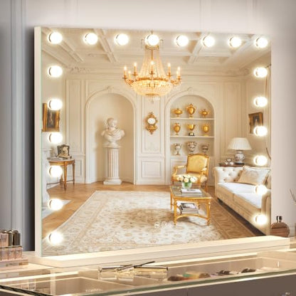 Large 37x30 Inch Hollywood Vanity Mirror with Lights - Dimmable HD Glass
