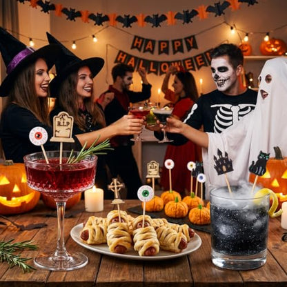 Black Halloween Cocktail Picks 100pcs Eyeball Tombstone Castle Design Party Toothpicks