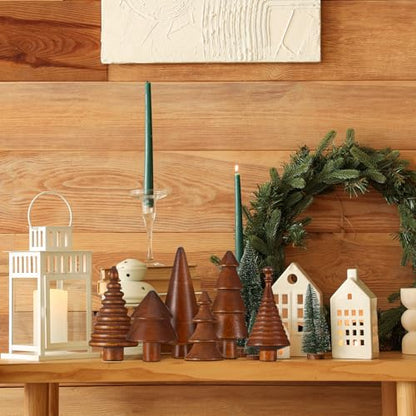 Mini Wooden Christmas Trees Set - Farmhouse Decor, Brown, 6 Pcs