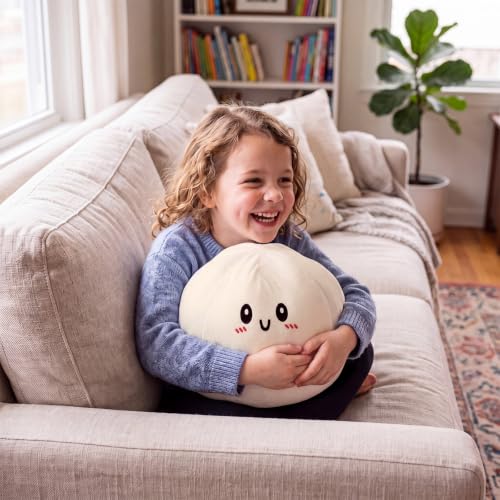 8.5-Inch Plush Dumpling Stress Relief Pillow - Funny Squeeze Toy, White